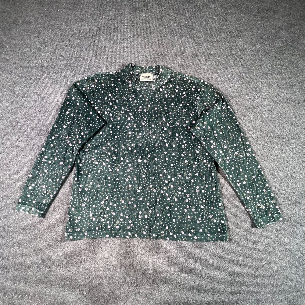 Northern Reflections Womens L Green Botanical Dot Mock Neck Blouse Top